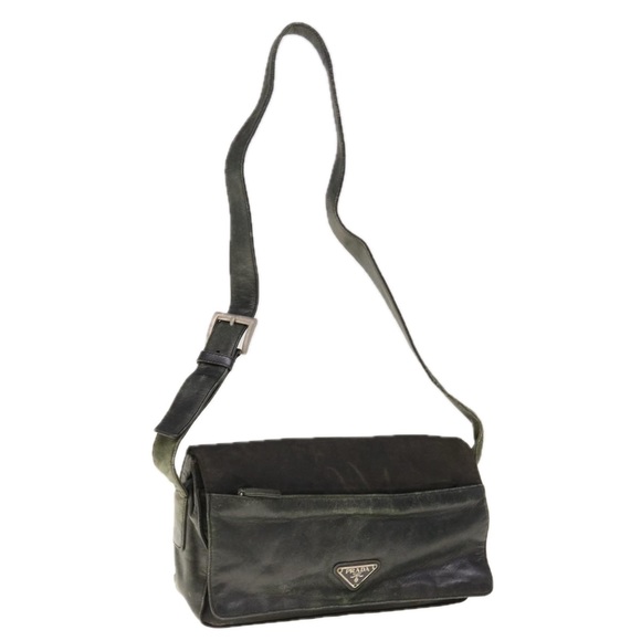 PRADA Shoulder Bag Leather Black Auth 66137 - Picture 1 of 16